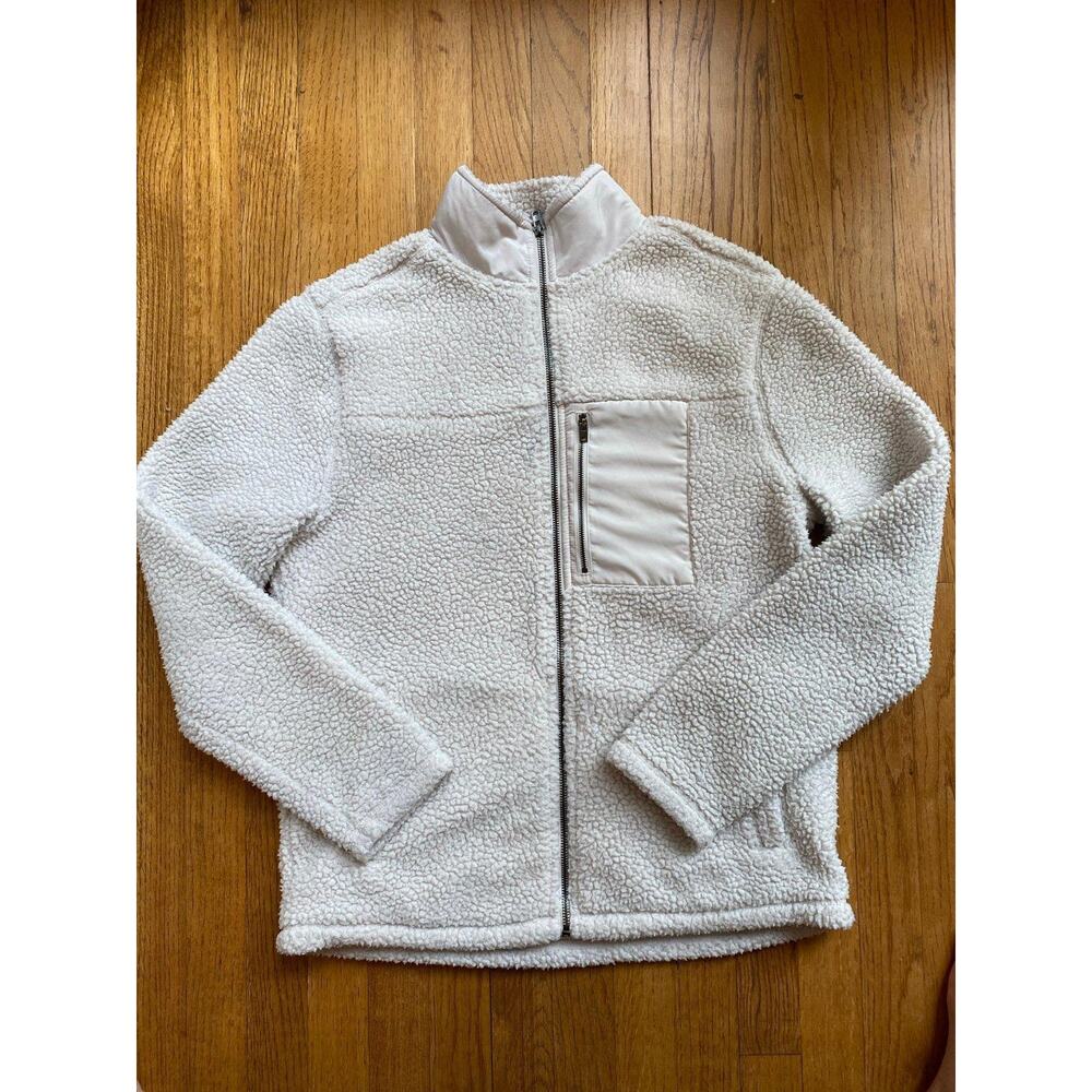 Banana Republic Women’s Sherpa Jacket Fleece White Cream Size Medium Zip Up
